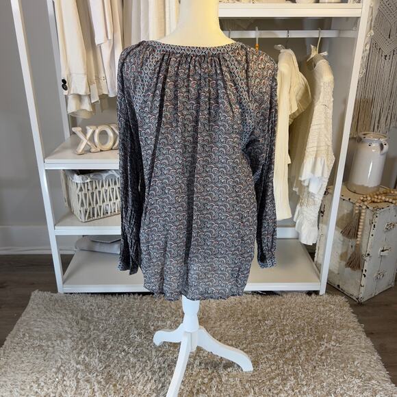 Loft Women's Size M Long Sleeve Floral Keyhole Tie Top #2910 - Picture 3 of 7